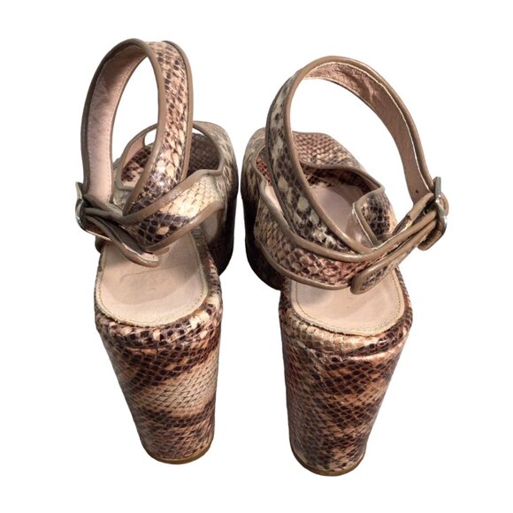 KURT GEIGER 8.5 39 Snake Print Leather Platform Sandals Ankle Strap Peep Toe - Picture 6 of 11